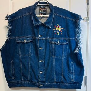 Vintage HOBO Blue Jean Moto Vest Embroidered Denim 5XL Bikercore Outdoor Unisex